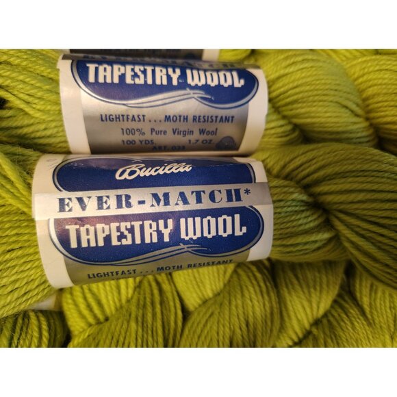 9 Skeins Vintage Bucilla Ever Match Tapestry Wool, Lime Green in Original Box - Picture 4 of 6